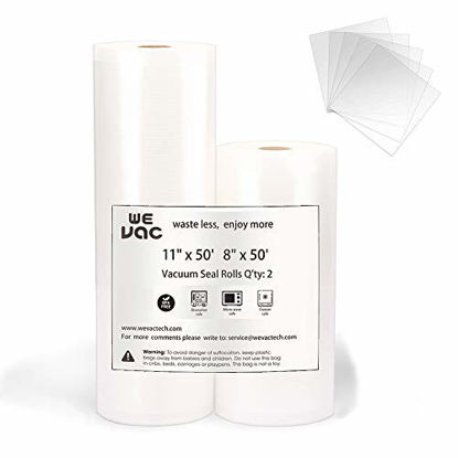 Picture of Wevac Vacuum Sealer Bags 8x50, 11x50 Rolls 2 pack for Food Saver, Seal a Meal, Weston. Commercial Grade, BPA Free, Heavy Duty, Great for vac storage, Meal Prep or Sous Vide
