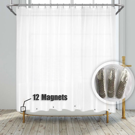 Picture of Barossa Design Clawfoot Tub Shower Curtain with 12 Magnets - 36 Metal Hooks Included, 180" W x 70" H Wrap Around, Waterproof PVC Free PEVA, Metal Grommets - Frosted, 180x70