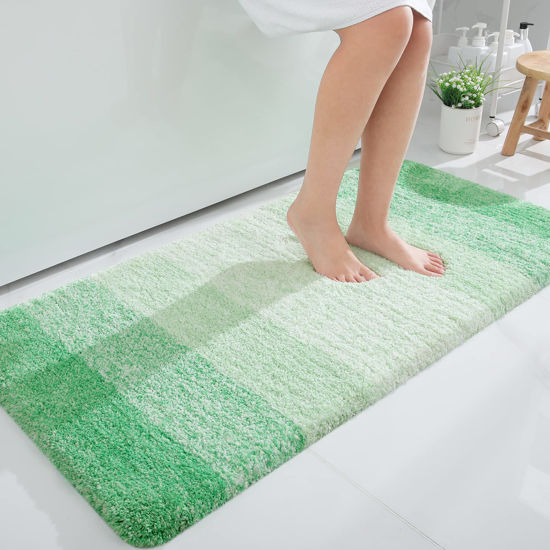 Picture of OLANLY Luxury Bathroom Rug Mat, Extra Soft and Absorbent Microfiber Bath Rugs, Non-Slip Plush Shaggy Bath Carpet Runner, Machine Wash Dry, Bath Mats for Bathroom Floor, Tub and Shower, 47x24, Green