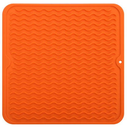 Picture of MicoYang Silicone Dish Drying Mat for Multiple Usage,Easy clean,Eco-friendly,Heat-resistant Silicone Mat for Kitchen Counter or Sink,Refrigerator or Drawer liner Orange M 12 inches x 12 inches