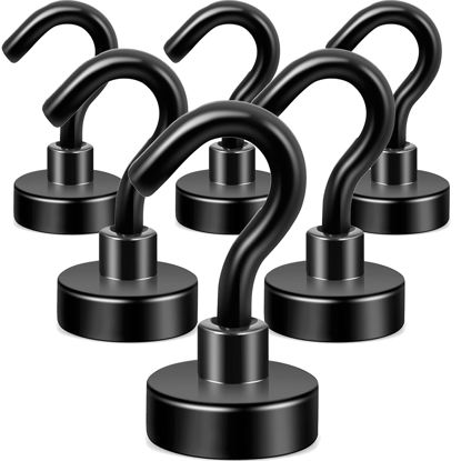 Picture of Neosmuk Black Magnetic Hooks, Heavy Duty Earth Magnets with Hook for Refrigerator, Extra Strong Cruise Hook for Hanging, Magnetic Hanger for Curtain, Grill (Black, Pack of 6)