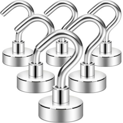 Picture of Neosmuk Magnetic Hooks, 26 lb+ Heavy Duty Earth Magnets with Hook for Refrigerator, Extra Strong Cruise Hook for Hanging, Magnetic Hanger for Curtain, Grill(Silver, Pack of 6)