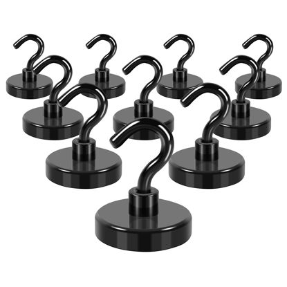 Picture of Neosmuk Black Magnetic Hooks Heavy Duty,Extra Strong Magnet with Metal Hook for Refrigerator, Super Magnet for Cruise,Grill, Kitchen,Classroom,Large Magnetic Hanger for Door,BBQ,Tools.