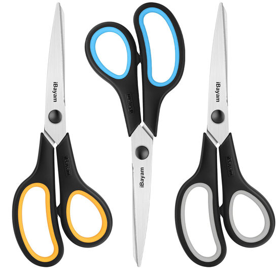 Scissors Set of 3-Pack, 8 Scissors All Purpose Comfort-Grip Handles Sharp  Scissors for Office Home School Craft Sewing Fabric Supplies, Right/Left  Handed 