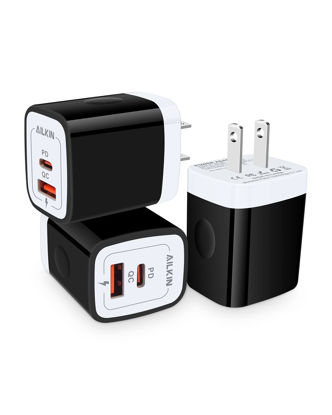 Picture of 3Pack USB Type C Charger, Dual Port USB-C Wall Plug 20W PD & QC3.0 USB A Fast Charging Block for Samsung Galaxy S22 S21/S21+/S21 Ultra/S20/S20+/S20 FE/Note 20 Ultra/10, iPhone 13 USBC Brick Power Box