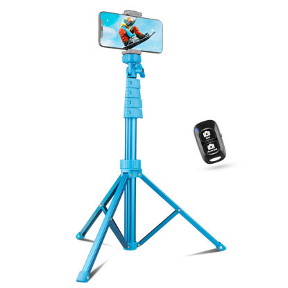 Picture of Sensyne 62" Phone Tripod & Selfie Stick, Extendable Cell Phone Tripod Stand with Wireless Remote and Phone Holder, Compatible with iPhone Android Phone, Camera (Blue)