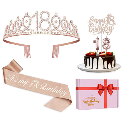 Picture of 18th Birthday Decorations for Girls, Including 18th Birthday Sash, Crown/Tiara,Candles,Cake Toppers. 18th Birthday Gifts for Girls, 18th Birthday Party Decorations, 18 Birthday Decorations for Girls