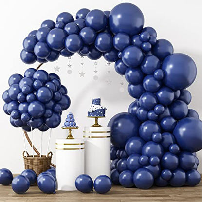 Picture of RUBFAC 129pcs Navy Blue Balloons Latex Balloons Different Sizes 18 12 10 5 Inch Party Balloon Kit for Birthday Party Graduation Baby Shower Wedding Holiday Balloon Decoration