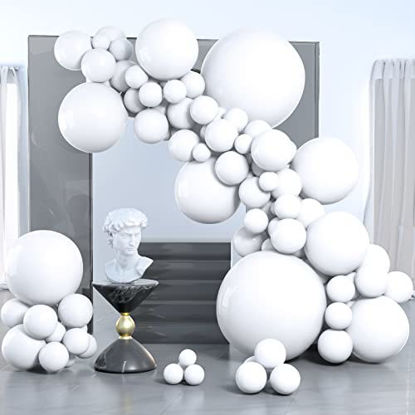 Picture of PartyWoo White Balloons, 100 pcs Matte White Balloons Different Sizes Pack of 36 Inch 18 Inch 12 Inch 10 Inch 5 Inch for Balloon Garland or Balloon Arch as Party Decorations, Birthday Decorations