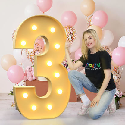Picture of 4FT Marquee Light Up Numbers Letters, Mosaic Numbers for Balloons, Number 3 Balloon for 30th 13th Birthday Decorations, Party Decor, Anniversary Decoration, Gaint Marquee Numbers