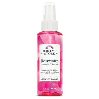 Picture of Heritage Store Rosewater, Refreshing Facial Mist for Glowing Skin, With Damask Rose Oil, All Skin Types, Rose Water Spray for Face Made Without Dyes or Alcohol, Vegan & Cruelty Free, 4oz