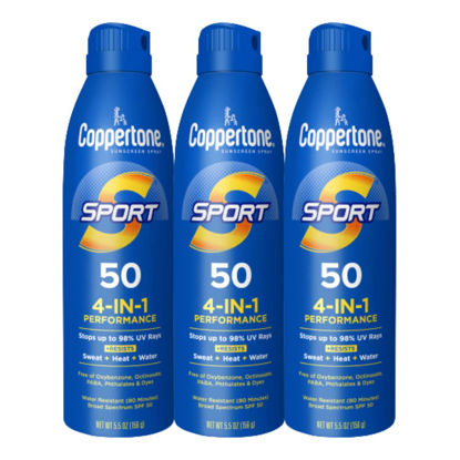 Picture of Coppertone SPORT Sunscreen Spray SPF 50 5.5 Oz, Water Resistant , Broad Spectrum , Bulk Pack, Pack of 3