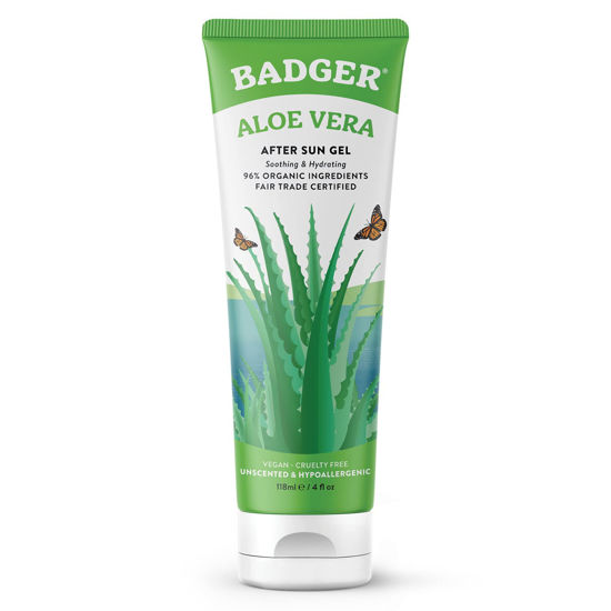 Picture of Badger Aloe Vera Gel for Sunburn Relief, Fair Trade & Organic After Sun Care, Pure Cooling Soothing Aloe Vera Gel for Face & Skin, Hypoallergenic & Unscented, 4 fl oz