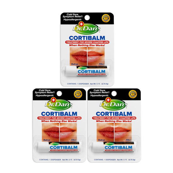 Picture of Dr. Dan's Cortibalm- 3 Pack - for Dry Cracked Lips - Healing Lip Balm for Severely Chapped Lips - Designed for Men, Women and Children