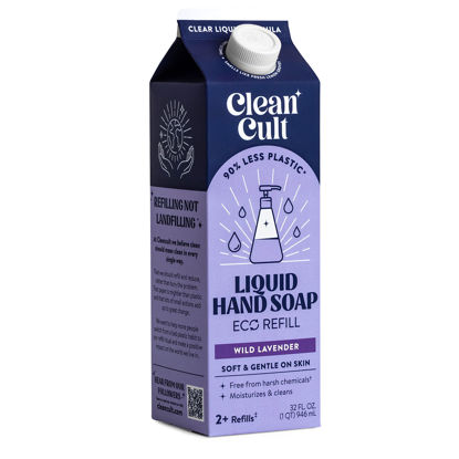 Picture of Cleancult Liquid Hand Soap Refills (32oz, 1 Pack) - Hand Soap that Nourishes & Moisturizes - Liquid Soap Free of Harsh Chemicals - Paper Based Eco Refill, Uses 90% Less Plastic - Wild Lavender