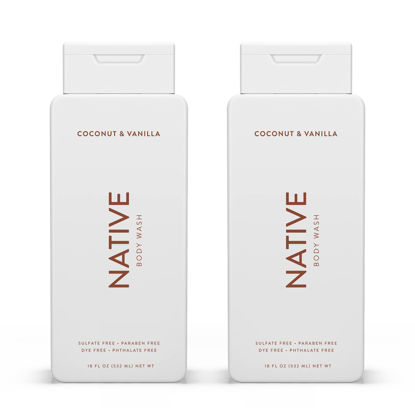 Picture of Native Body Wash Natural Body Wash for Women, Men | Sulfate Free, Paraben Free, Dye Free, with Naturally Derived Clean Ingredients Leaving Skin Soft and Hydrating, Coconut & Vanilla 18 oz - 2 Pk