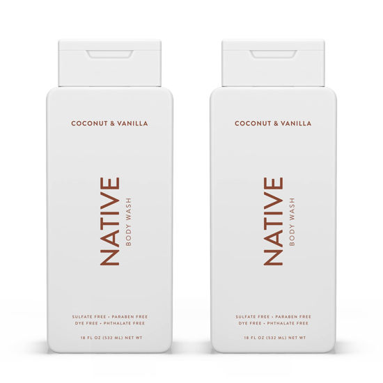 Picture of Native Body Wash Natural Body Wash for Women, Men | Sulfate Free, Paraben Free, Dye Free, with Naturally Derived Clean Ingredients Leaving Skin Soft and Hydrating, Coconut & Vanilla 18 oz - 2 Pk