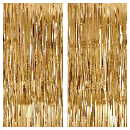 Picture of KatchOn, XtraLarge Champagne Tinsel Curtain - 6.4x8 Feet, Pack of 2 Gold Foil Backdrop Curtain | Champagne Gold Curtains for Bachelorette Backdrop | Champagne Fringe Curtain, Bridal Shower Decorations
