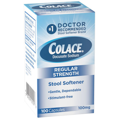 Picture of Colace Regular Strength Stool Softener 100 mg Capsules 100 Count Docusate Sodium Stimulant-Free for Gentle, Dependable Occasional Constipation Relief