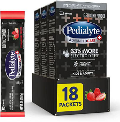 Picture of Pedialyte AdvancedCare Plus Electrolyte Powder, with 33% More Electrolytes and PreActiv Prebiotics, Strawberry Freeze, Electrolyte Drink Powder Packets, 0.6 Oz (18 Count)