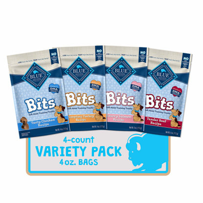 Picture of Blue Buffalo Blue Bits Natural Soft-Moist Training Dog Treats, Beef, Salmon, Turkey, and Chicken Recipes 4-oz Variety Pack, 4Ct