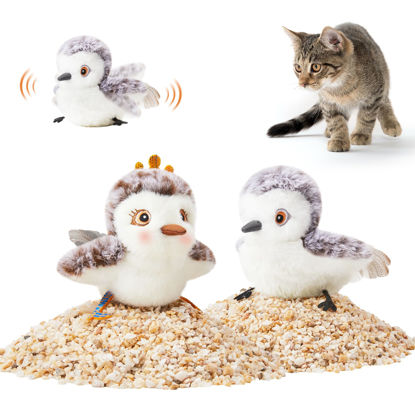 Picture of Potaroma Cat Toys 2 Pcs Flapping Sandpiper Pair-Mate, Lifelike Birds Chirp, Chargeable Touch Activated Kitten Toy Interactive Cat Kicker Exercise, Catnip Toys for All Breeds