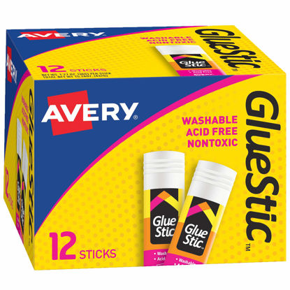 Picture of Avery Glue Sticks, Washable, Nontoxic, Permanent Glue, 1.27 oz, Pack of 12 Glue Stics (00196)