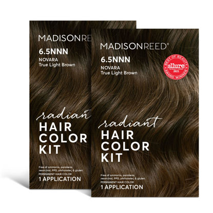 Picture of Madison Reed Radiant Hair Color Kit, Permanent Hair Dye, 100% Gray Coverage, Ammonia-Free, Novara Light Brown 6.5NNN Light Brown for Resistant Grays, Pack of 2