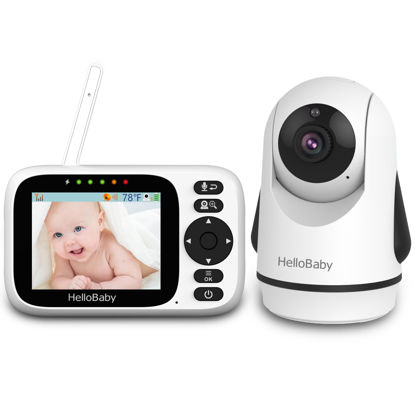 Picture of HelloBaby Baby Monitor with 3.2'' IPS Screen - Baby Camera Monitor with Remote Pan-Tilt-Zoom Camera No WiFi, Infrared Night Vision, 1000ft Wireless Connection