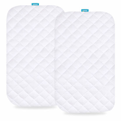 Picture of Bassinet Mattress Pad Cover Compatible with Mika Micky Bedside Sleeper, 2 Pack, Waterproof Quilted Ultra Soft Bamboo Sleep Surface, Breathable and Easy Care