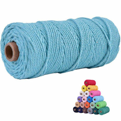 Picture of flipped 100% Natural Macrame Cotton Cord,3mm x109 Yard Twine String Cord Colored Cotton Rope Craft Cord for DIY Crafts Knitting Plant Hangers Christmas Wedding Décor (Sky Blue, 3mm*109yards)