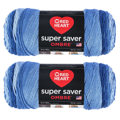 Picture of Red Heart Super Saver Jumbo True Blue Ombre Yarn - 2 Pack of 283g/10oz - Acrylic - 4 Medium (Worsted) - 482 Yards - Knitting/Crochet