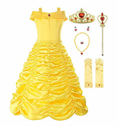 Picture of ReliBeauty Little Girls Layered Princess Belle Costume Dress up with Accessories, Yellow, 3T/110
