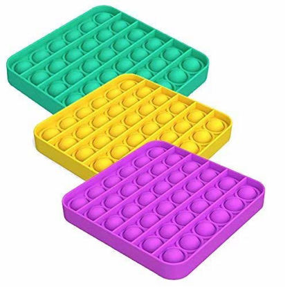 Picture of ZNNCO 3PCS Push pop Bubble Fidget Sensory Toy,Stress Relief and Anti-Anxiety Tools for Kids and Adults (Square,Green+Purple+Yellow)