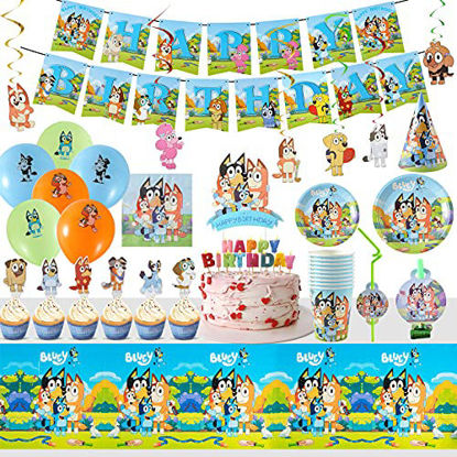 Picture of Bluey Birthday Party Decorations Set- Party Supplies Include Banner, Balloons, Hanging Swirl Decorations for Kids Teens Birthday Decorations