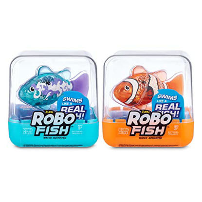 Picture of Robo Alive Robo Fish Series 2 (Teal + Orange 2 Pack) by ZURU Robotic Swimming Fish Water Activated, Changes Color, Comes with Batteries, Amazon Exclusive - Teal + Orange (2 Pack), 7165E