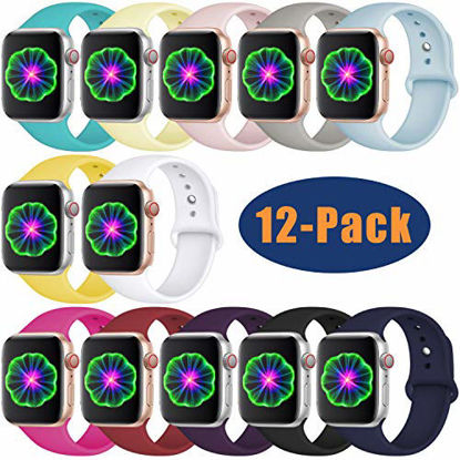 Picture of Laffav Compatible with Apple Watch Band 38mm 40mm, Small/Medium, for Women Men, Silicone Sport Replacement Band Compatible with iWatch Series 3, Series 4, Series 2, Series 1, 12-Pack