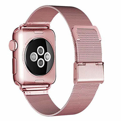 Picture of HILIMNY Compatible for Apple Watch Band 42mm 44mm, Stainless Steel Mesh Sport Wristband Loop with Adjustable Magnet Clasp for iWatch Series 1/2 / 3/4, Rose Gold