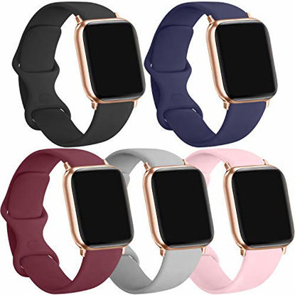 Picture of [5 Pack] Silicone Bands Compatible for Apple Watch Bands 38mm 40mm, Sport Band Compatible for iWatch Series 6 5 4 3 SE, Black/Navy Blue/Wine red/Pink/Gray, 38mm/40mm-S/M