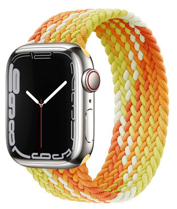 Picture of Proworthy Braided Solo Loop Compatible With Apple Watch Band 42mm 44mm 45mm for Men and Women, Stretch Nylon Elastic Strap Wristband for iWatch Series SE 7 6 5 4 3 2 1 (M, Gradient Orange)