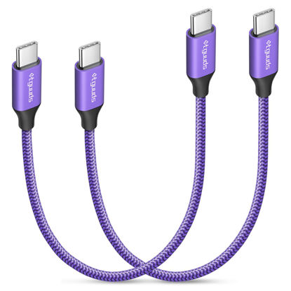 Picture of Purple Short USB C to USB C Cable [1ft, 2-Pack], etguuds 60W/3A Fast Charging Type C to Type C Charger Cable for Samsung Galaxy S23 S22 S21 S20 Ultra 5G, Z Flip/Fold 4 3, Note 20, Pixel 7 6 Pro & More