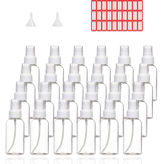 Picture of Spray Bottles, 24 Pack 50ml 2oz Clear Empty Fine Mist Plastic Mini Travel Bottle Set, Small Refillable Liquid Containers