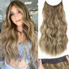 Picture of KooKaStyle Invisible Wire Hair Extensions with Transparent Headband Adjustable Size 4 Secure Clips Long Wavy Secret Wire Hairpiece 16 Inch Medium Brown Ash Blonde for Women