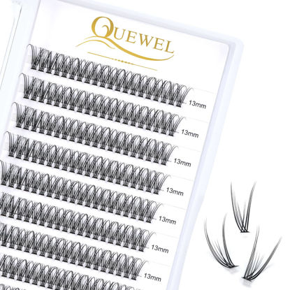 Picture of 240 Pcs Fishtail Lashes Cluster QUEWEL Individual Lashes 0.07/0.10 Fishtail Lashes C/D Curl 10-15mm Length DIY Eyelash Extension Soft & Natural for Personal Makeup Use at Home (fishtail-.07C-13mm)