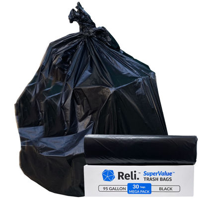 Picture of Reli. SuperValue 95 Gallon Trash Bags | 30 Count | Made in USA | Heavy Duty | Black Multi-Use Garbage Bags
