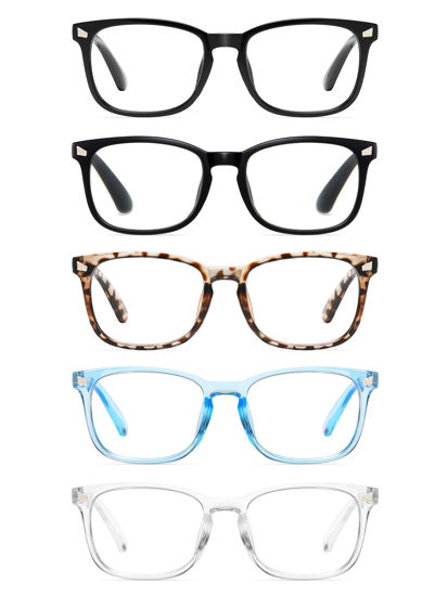 Picture of CCVOO 5 Pack Reading Glasses Blue Light Blocking, Filter UV Ray/Glare Computer Readers Fashion Nerd Eyeglasses Women/Men (A5 Mix, 0.0