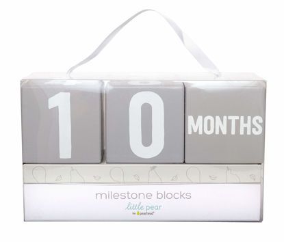 Picture of Little Pear Baby Keepsake Milestone Blocks, Growth Marker Blocks, Baby Age Photo Prop, Gray & White, Wooden