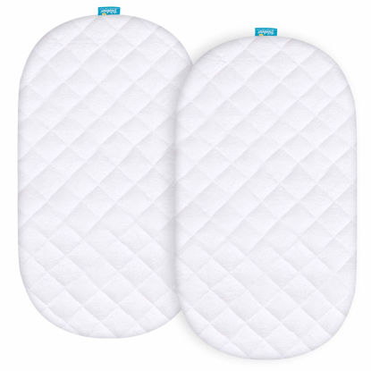 Picture of Bamboo Bassinet Mattress Pad Cover Fit for Regalo Infant Bassinet(Small), Chicco Close to You and Baby Trend Lil Snooze Deluxe III for Twins Bassinet, 2 Pack, Waterproof Ultra Soft Breathable