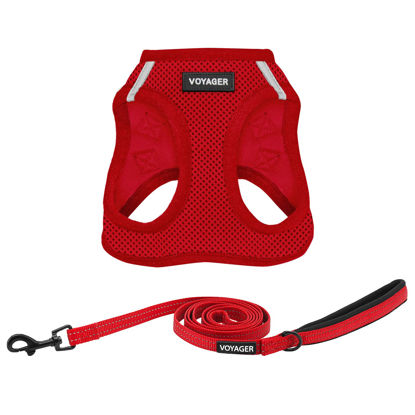 Picture of Voyager Step-in Air All Weather Mesh Harness and Reflective Dog 5 ft Leash Combo with Neoprene Handle, for Small, Medium and Large Breed Puppies by Best Pet Supplies - Leash Harness (Red), L