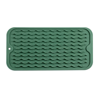 Picture of MicoYang Silicone Dish Drying Mat for Multiple Usage,Easy clean,Eco-friendly,Heat-resistant Silicone Mat for Kitchen Counter,Sink,Bar,Bottle,or Cup Green S 12 inches x 6 inches